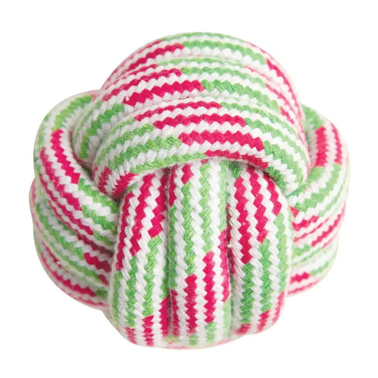 Knot Your Ball green and red rope ball dog toy