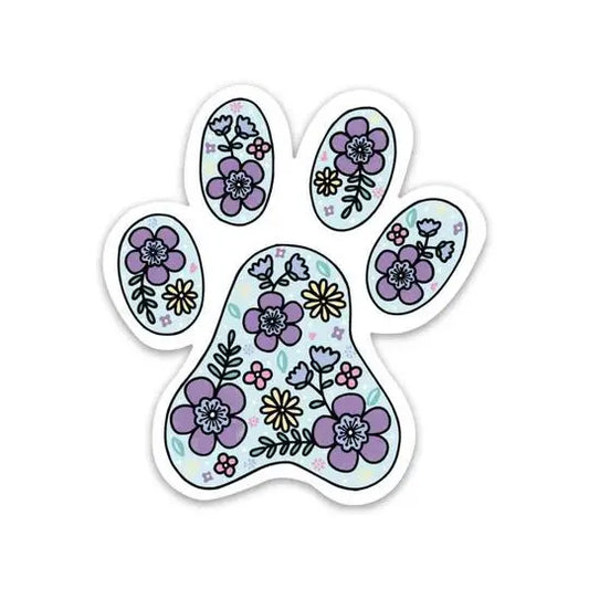 Isolated vinyl dog paw print with a repeating floral pattern