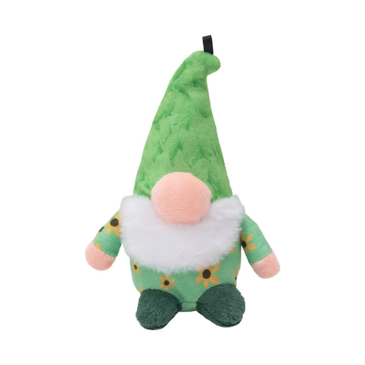 Isolated green garden gnome with a big round nose