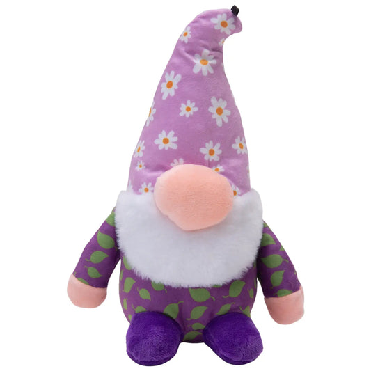 Isolated plushy purple gnome dog toy