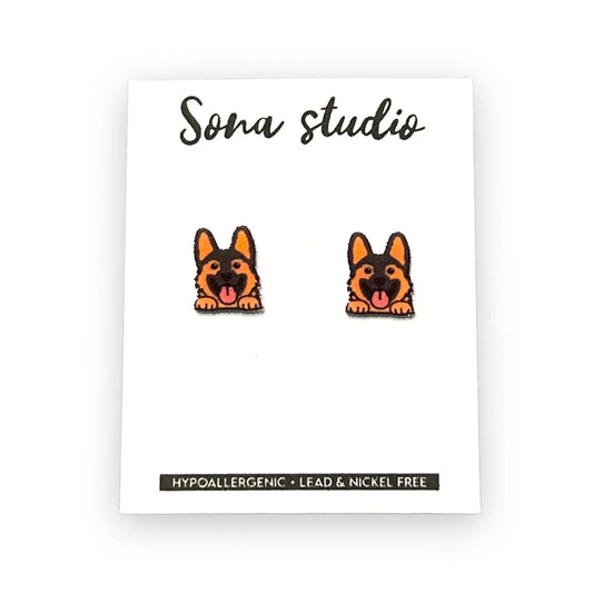 Isolated Sona Studios German Shepherd Earrings - Hypoallergenic - Lead & Nickel Free