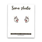 Isolated Sona Studio Happy Husky earrings - Hypoallergenic - Lead & Nickel free