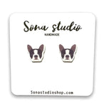 Isolated, two Boston Terrier earrings