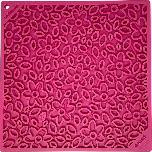 Flower Power fuchsia lick mat with a repeating flower pattern