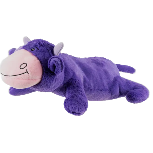Giant Chuckle Cow Dog Toy is a purple cow dog toy that grunts, giggles, and crinkles