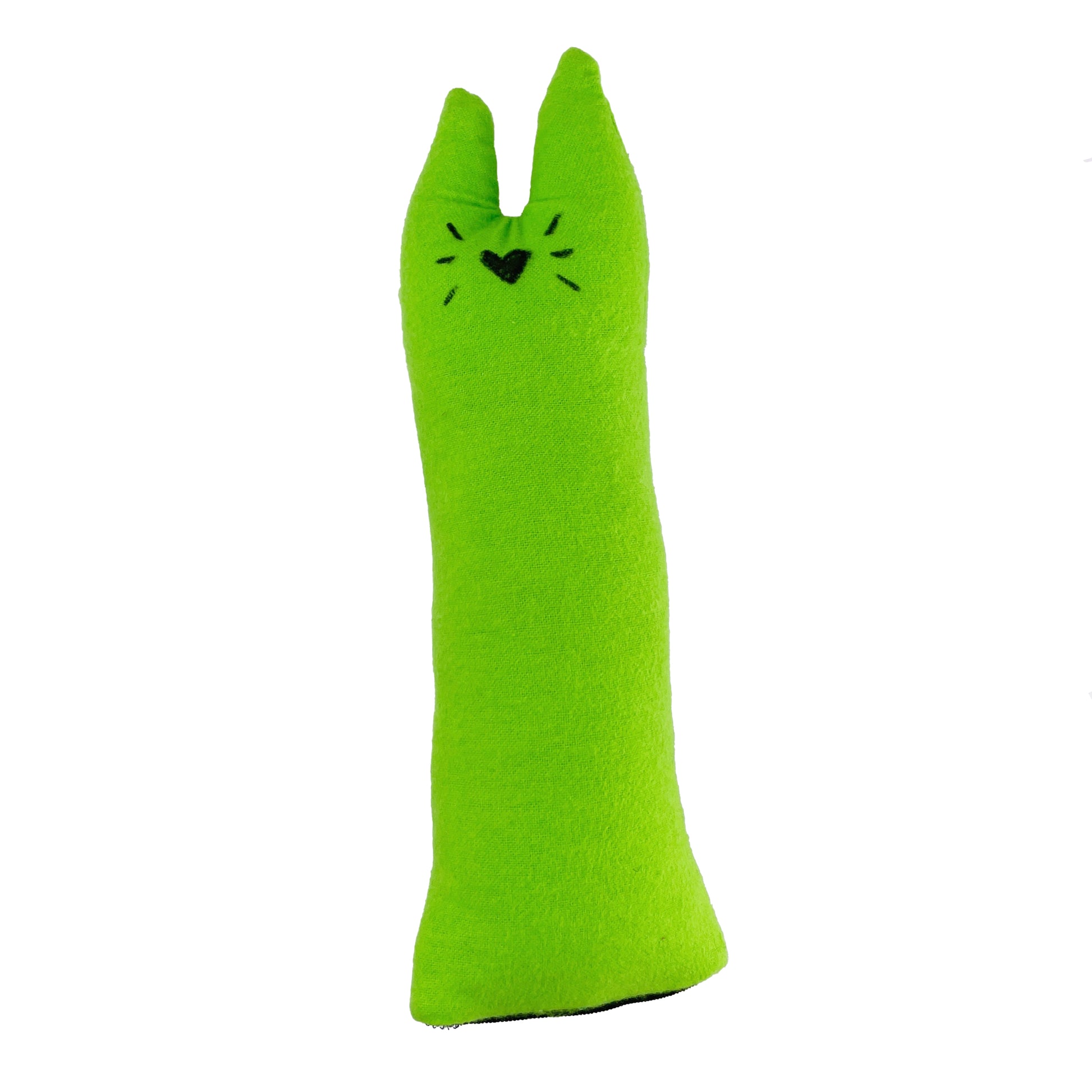 Green Fizzle Sticks cat toy that can be filled with catnip