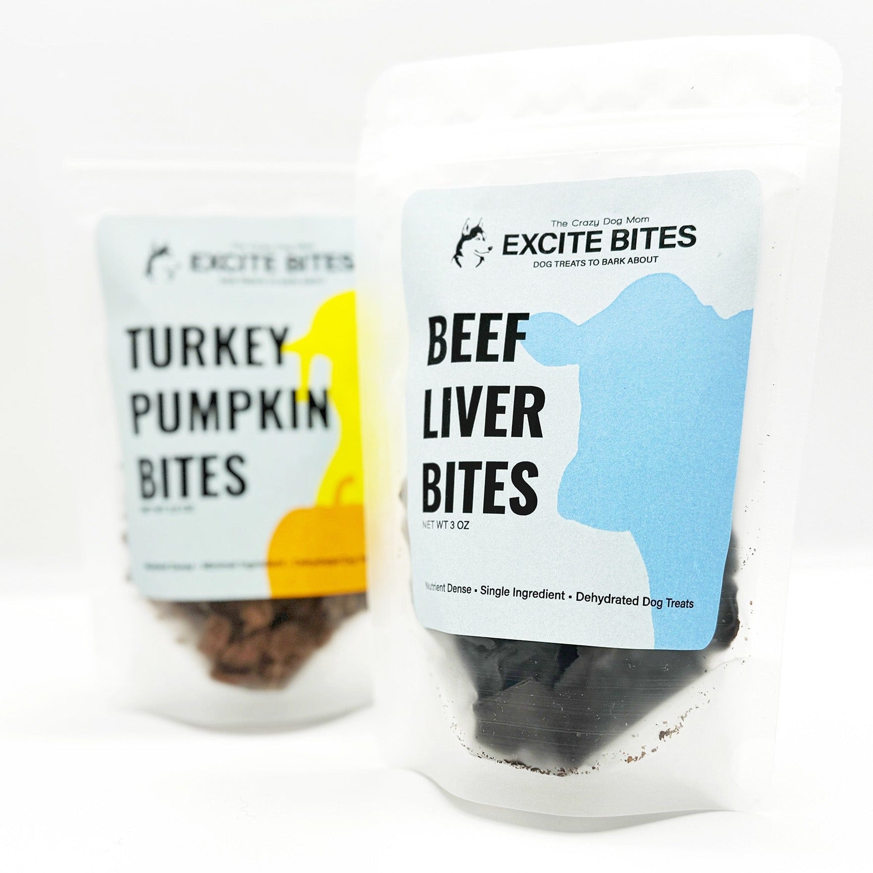 Excite Bites best selling dog treats bundle - beef liver and turkey pumpkin