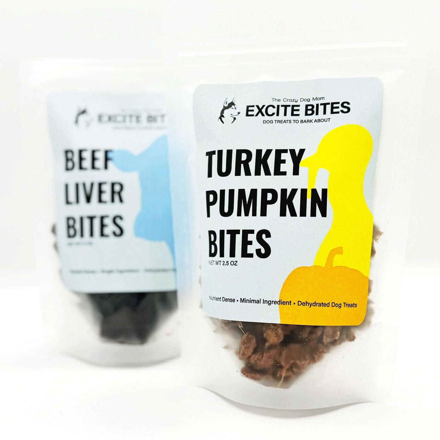 Excite Bites best selling dog treats bundle - beef liver and turkey pumpkin