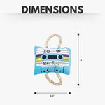 Dimensions for the Retro Cassette Dog Toy is 6.5" by 11"