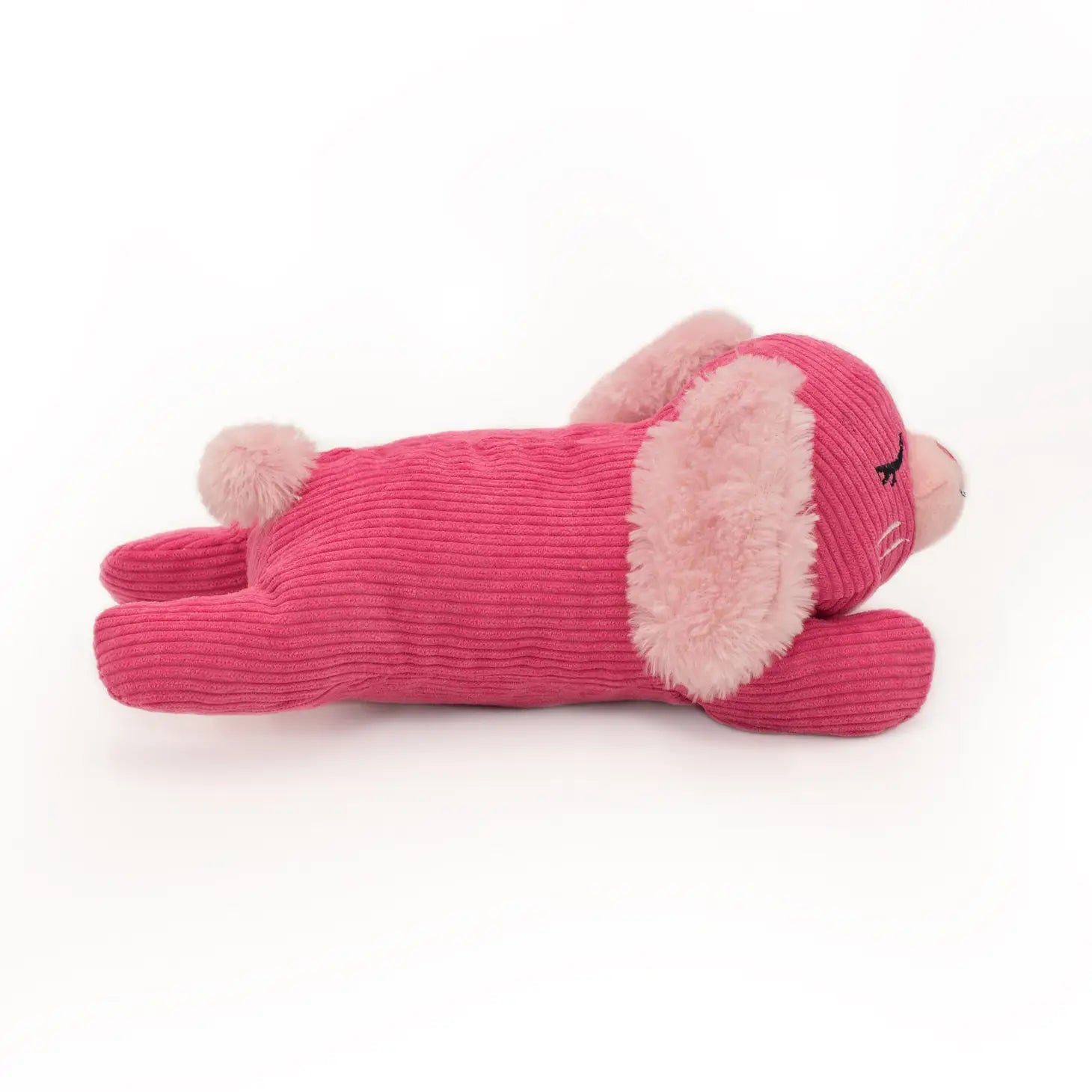 Side view of the Silent Squeak Bunny Dog Toy