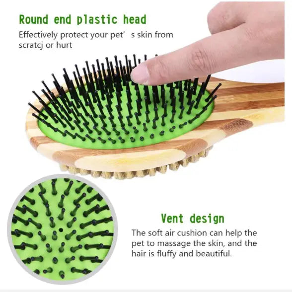 Dual-sided bamboo brush features that include a Round end plastic head and a vent design