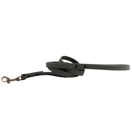 soft charcoal black biothane dog leash with black hardware
