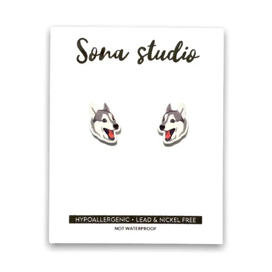 Isolated Sona Studio Happy Husky earrings - Hypoallergenic - Lead & Nickel free