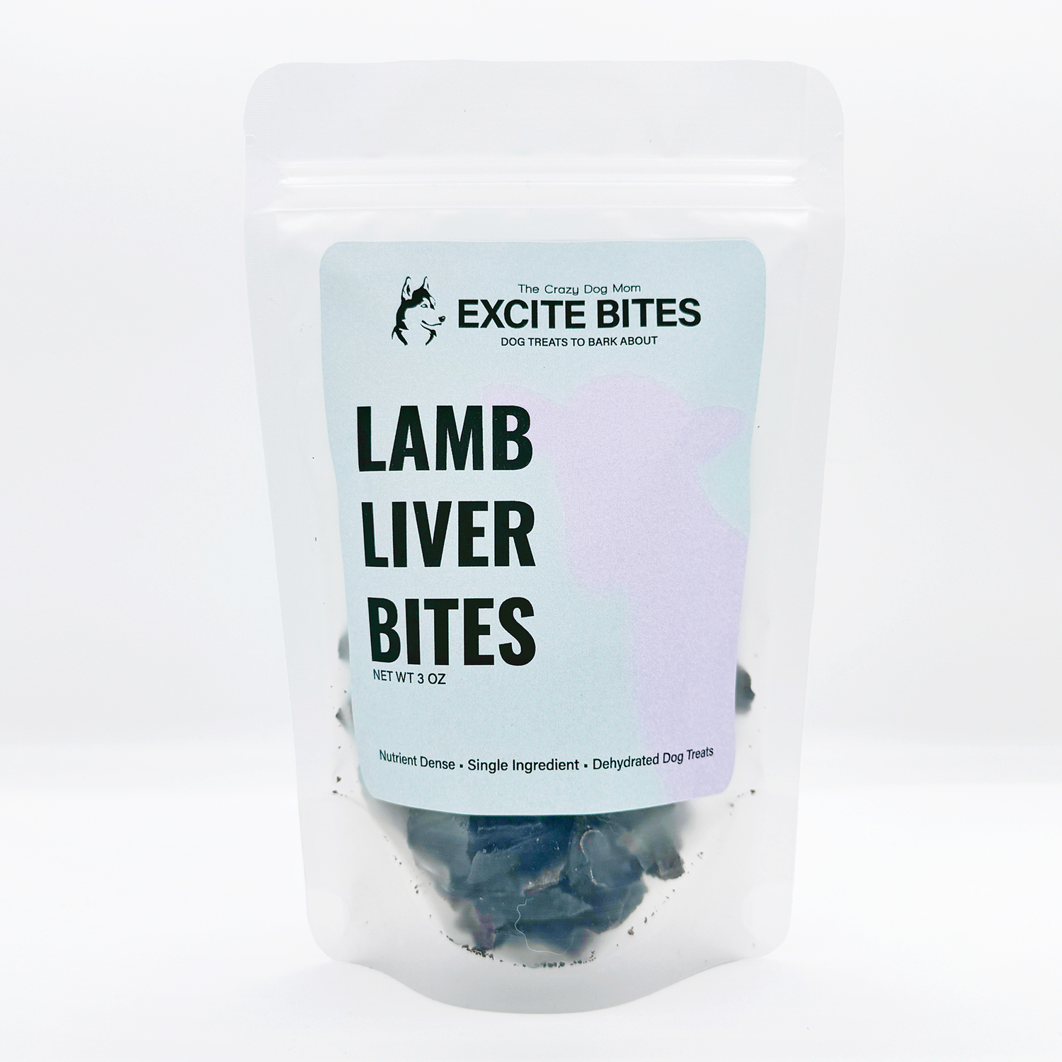 bag of dehydrated lamb liver Excite Bites dog treats