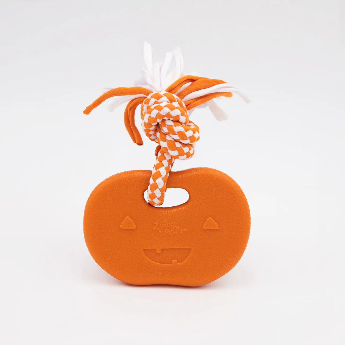 Puppy Teether Pumpkin Dog Toy featuring an orange and white knotted rope