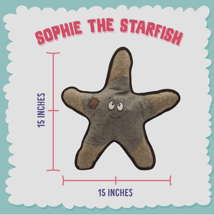 Sophie the Starfish is a 15"x15" dog toy