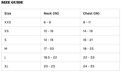 Size guide for the Neutral Moon and Stars Harness