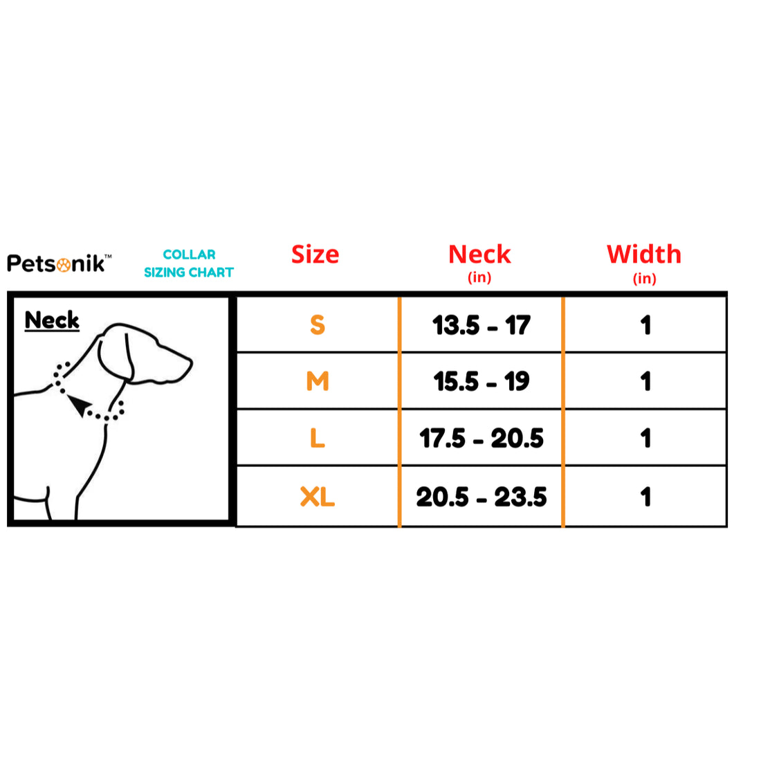 collar size chart