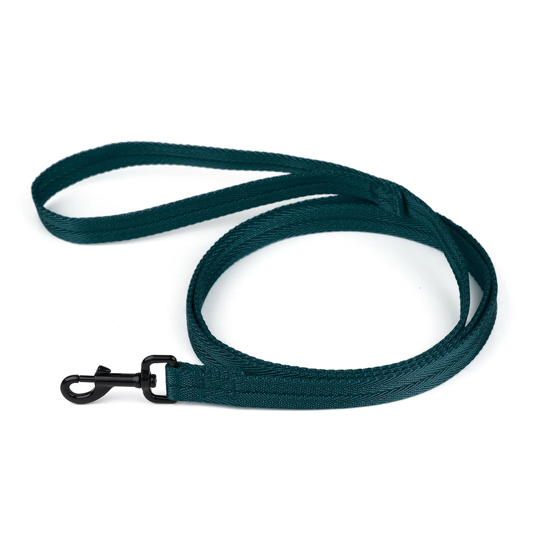 dark teal nylon dog leash with black hardware