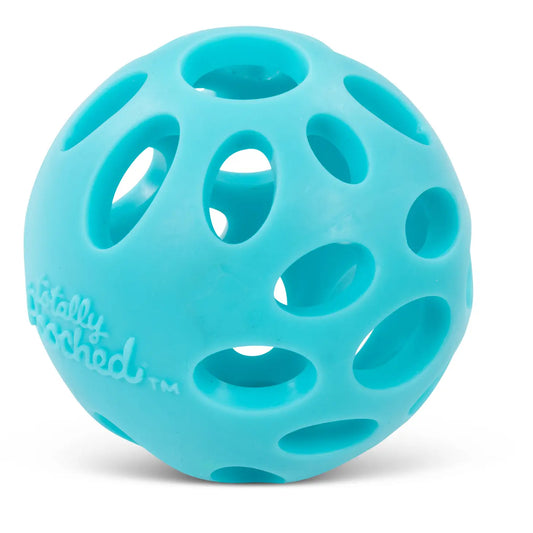 sky blue rubber ball toy with holes