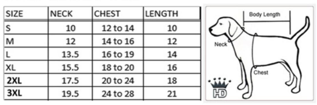 dog hoodie sizing guide