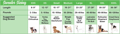 Reindeer dog Sweater size chart