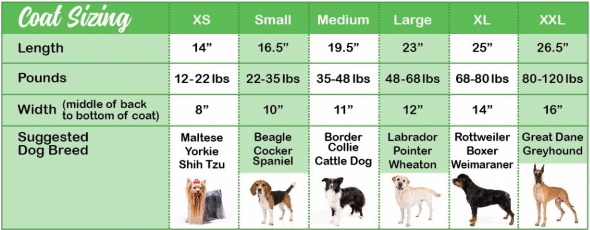 Plaid dog Blanket Coat size chart