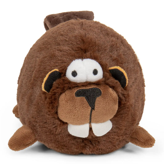 plush beaver dog toy that flips its tail when squeezed