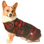 Corgi modeling a Plaid Dog Blanket Coat