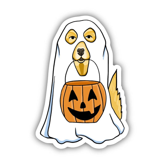 Dog in Ghost Costume Sticker
