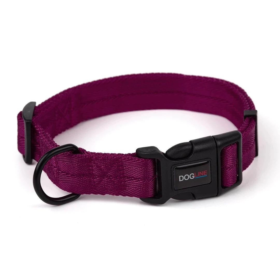 berry wine nylon dog collar with plastic, black hardware