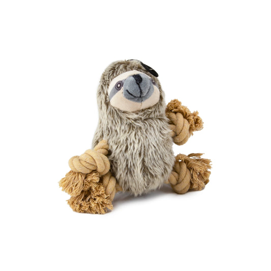Knotted Sloth dog toy is a plushy sloth with rope knot arms